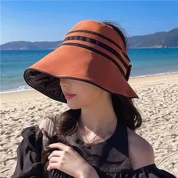 2023 Нова дамска лятна шапка с широка периферия, козирка, Сгъваема маска за лице, UV-устойчив Черно лепило