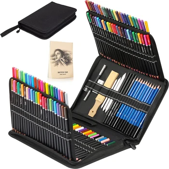 144 Опаковката Набор за рисуване и colorization, включително 120 Професионални цветни моливи с мека гръбначен мозък, Моливи за скициране и Въглен, Моливи, Албум за рисуване
