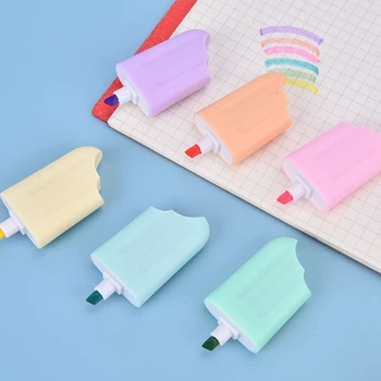 6 БР. кавайных дръжки-хайлайтеров, неонови цветни маркери, както е показано, цветни писалки за чертане във формата на мультяшного на сладолед