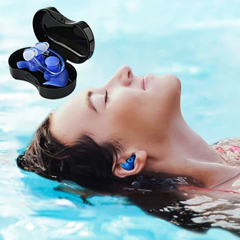 Летни тапи за уши за плуване/Набор от щипки за нос, Силикон Водоустойчив, със защита от шум, е за сърф, гмуркане, водни видове спорт на открито, Аксесоари за басейна тапи за уши