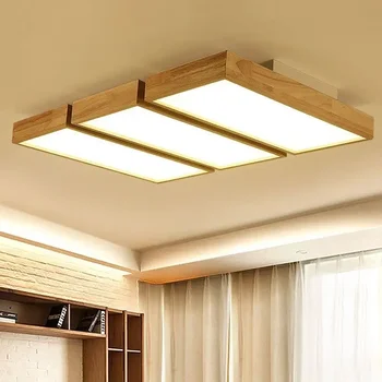 Дървена лампа в скандинавски и японски стил в дневната Правоъгълен тавана лампа Atmosphere E Прости модерни лампи за спалня Wh