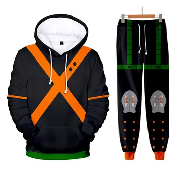 Аниме Костюм My Hero Academia Cosplay Бакуго Кацуки Hoody Панталони 2024 Нови есенно-зимни 3D спортни костюми с дълъг ръкав
