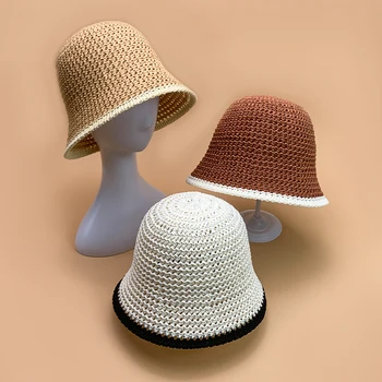 Нови Семпли женски панама в тон, памучни летни Меки улични плажни шапки от стръмни трикотаж, дишащи дамски рибарски шапки