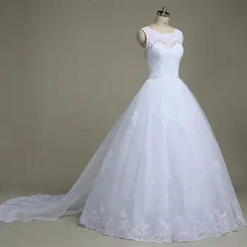 2023 Секси дантелени сватбени рокли А-силует, с прозрачна облегалка и кръгло деколте с влак, сватбената рокля Vestido De Noiva