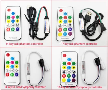 14/17 Клавиши DC/USB LED Magic Color Controller 2048 Пиксела, 5 В/12-24 В Безжични Радиочестотни Дистанционно Управление за WS2811 2812 Адресуемой RGB Подсветка