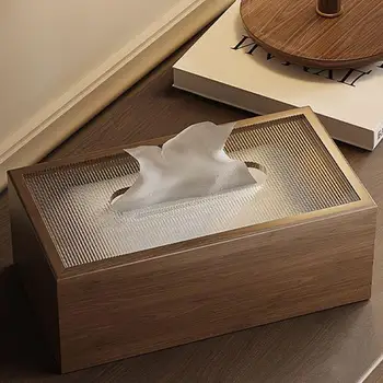 Кутия за кърпички за офис в китайски стил, дървена кутия за салфетки с акрилни капак, модерен органайзер за хартия, мултифункционални за кафе