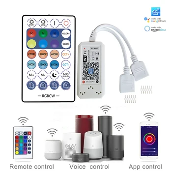 RGBCCT RGBWC WiFi APP Smart Controller 12V-24V С 28key RF Remote Smart Phone Control App За да 5050 RGB + CCT Led Лента