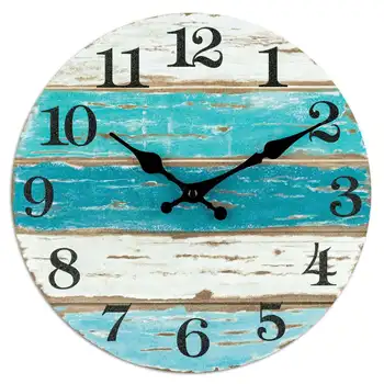 Стенен часовник-син стенен часовник в плажна тематика, безшумни, не тикающие, захранван от батерии, за дома, кухнята, дневната, офиса, 10 инча