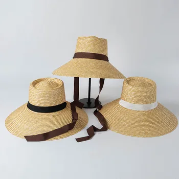 Реколта шапка за басейна с широка периферия с пръстен, универсална слама солнцезащитная шапка с колан