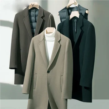 Производител на мъжко зимно модно палто със средна дължина, с дебели едноцветните отворотами