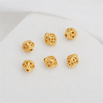 Маслини от ням злато с покритие от 18 каратово злато с много кухи кръгли мъниста 7 * 8 мм, гривна, колие, свободни бижута от перли, аксесоари 