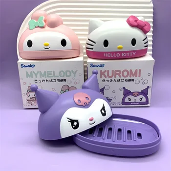 Дизайн на героя Sanrio в стил Hello Kitty Картонена кутия за сапун, Поставки за сапун, Кутия за съхранение на Прахоустойчив една чанта за принадлежности за баня Kawaii