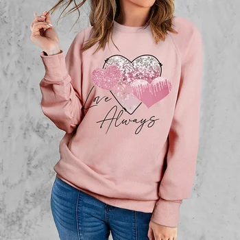 Розова hoody с дълъг ръкав Love Heart, дамски пуловер с дълъг ръкав Оверсайз, Реколта широки дрехи с качулка, градинска облекло Y2k