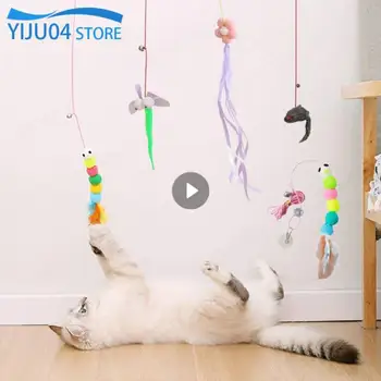 Интерактивни играчки за котки с имитация на гъсеница, Забавна Самоклеющаяся веревочная мишката, за да проверите за домашни котки с прибиращи като