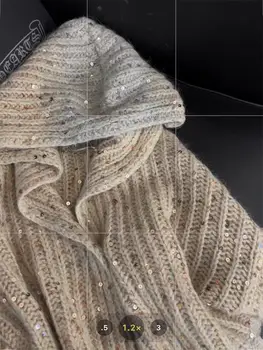 Жилетка с качулка и френски пайети наклон цвят Heavy Industry, Есенен пуловер Mujer 2024, върхове оверсайз, стилни яке Y2k