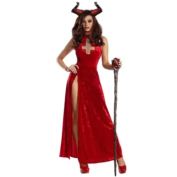 Хелоуин Карнавал Дама на Червено Демонично Кралица Костюм е Дълъг Класически Костюм Бляскавите Волшебницы Cosplay Маскарадное вечерна рокля