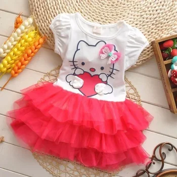 Sanrio hello kitty/ лятна рокля за момичета с хубави модел от карикатура, сетчатое рокля за торта с къси ръкави, рокля на принцеса, пола-пакетче