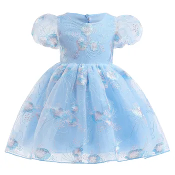 Лятна рокля за малки момичета, сватбена рокля с флорална дантела, детски рокли за момичета, детски рокли принцеса от перли и тюл