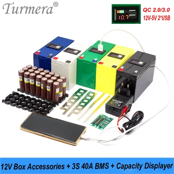 Turmera 12V Отделението блок 3X7 18650 Притежателя 3S 40A BMS постоянен ток от 12 В до 5 QC3.0/2.0 2 * USB-дисплей за Смяна на Оловно-киселинен използването на мотоциклет