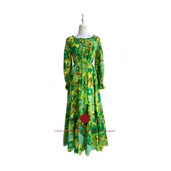 MUSE niche fashion 24, новост ранна пролет, органичен памук в стил австралийски ваканция, зелена дълга пола с едно рамо