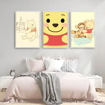 Мечо Пух и Тигър от анимационен филм на Дисни върху платно, стенни художествени картини за всекидневна декор на детска стая, плакати с аниме филми
