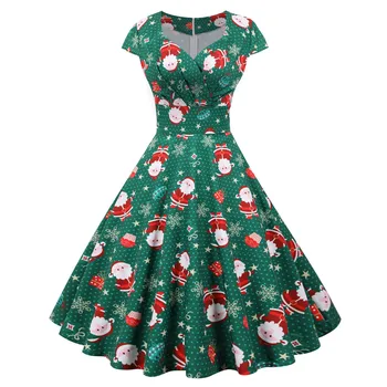 Коледни елегантни рокли с къс ръкав и V-образно деколте за жени, рокли за домакини на 1950-те, вечерна рокля за бала, секси вечерна рокля