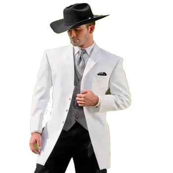 Бяло Сако, комплект от 3 теми, мъжки костюми в ретро стил, Смокинги за младоженеца, приталенные черни панталони, костюми за булката, костюм за сватбена вечеря, мъжки дрехи за бала