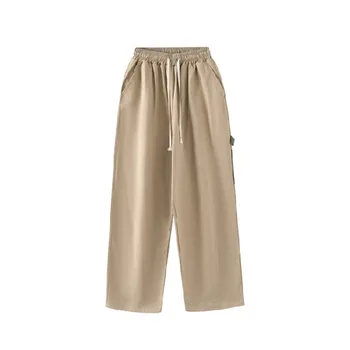 Дамски ежедневни панталони-карго с еластичен ластик на кръста с шнур, в стил хип-хоп, Улични Унисекс, с висока талия, прави, широки, тънки панталони