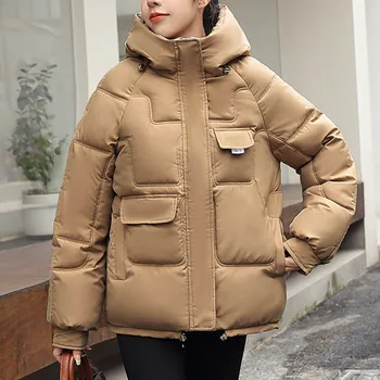 Памучно зимно палто за жени 2023, свободно, леко, гъст, с качулка, свободно ежедневното палта, дамски дрехи, Зимно яке за жени