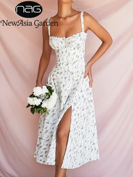 Лятна рокля NewAsia с цветен модел чашки, с намаляване на ластик с подплата, Регулиращи джапанки, с цип, Лятна рокля с Плажна Женски Vestido 2022