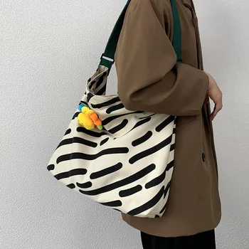 Дамски холщовая чанта през рамо, дамски ежедневни чанти-тоут, памучен множество чанта за пазаруване, плажни чанти с принтом шарени зебри