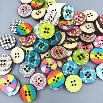 Направи си сам 100шт Цветни ретро кръгли дървени копчета с 4 дупки за украса на албум за изрезки 20 мм