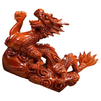 Дървена статуя на дракон, украшение за богатство и просперитет, Китай Благоприятна Статуетка на дракон, Офис декор