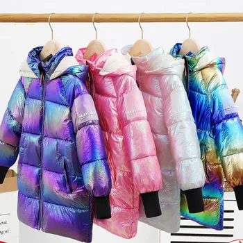 Нова зимно яке за момичета, детско зимно палто с лъскава памучна подплата, WT046