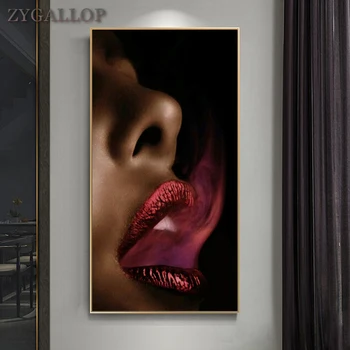 Курящая жена, секси червени устни, живопис върху платно, стенно изкуство, плакати с женски уста и щампи, модулни картини за домашен интериор дневна