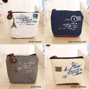 Корейската версия на новия женски портфейл за монети, чанти, ретро-холщового чантата с къс принтом с цип, малка квадратна чанта за багаж, чанта за съхранение