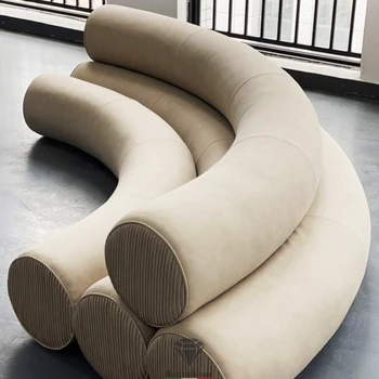 Дизайнерски модел диван Rainbow Arc За няколко души, Изчистен Творчески цилиндричен диван за рецепцията във фоайето, Текстилен диван по поръчка