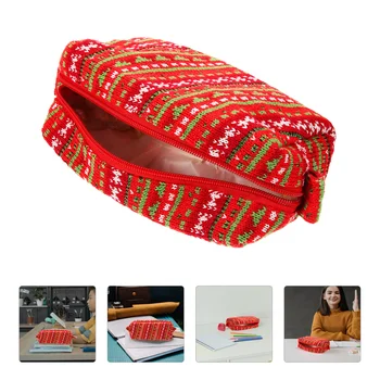 Вязаный молив случай, голяма чанта за момичета, преносими тоалетни принадлежности, съхранение на плетене, Новогодишния грим