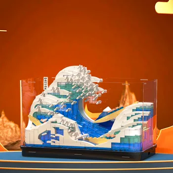 Известната Картина На Аквариум Микро-Diamond Блок Япония Ukiyoe Toys Голямата Вълна От Аквариума Канагава Мини-Сглобяване На Тухли С Led