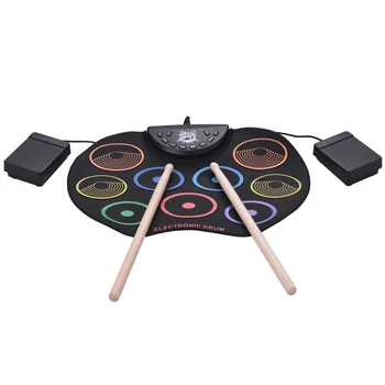 9 Ударни Платформи за Електронна Шок Инсталация с Барабанни Пръчки/Педали Roll-Up Drum Practice Pad Drum Kit Чудесен Подарък за Празник/Рожден Ден за деца