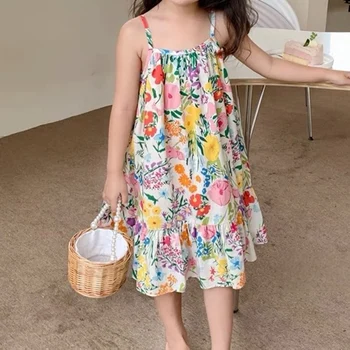 2023 Нова Лятна рокля без ръкави на спагети презрамки Детски дрехи Ежедневното рокля Слънцезащитно Плажно рокля, Бебешки дрехи за момичета