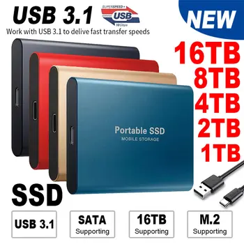 Преносим SSD 16 TB 1 TB И 2 TB SSD Оригинален Високоскоростен Външен Твърд Диск 4tb Mass Storage Интерфейс USB 3.0 за преносим Компютър
