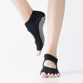 Чорапи за йога с противоплъзгаща самозалепваща дръжка без пръсти за жени, нескользящие дамски чорапи за фитнес зали, фитнес, пилатес, професионални танци