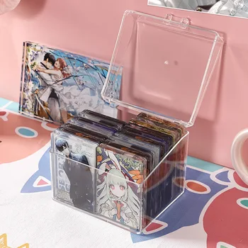 Корейски акрилна прозрачна кутия за съхранение на Blind box Card Kpop Кутия за съхранение на фотокарточек Клон-органайзер за фотокарточек флип-надолу кутия
