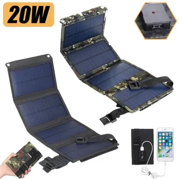 Подмяна на слънчеви панели за къмпинг, водоустойчив сгъваем соларен панел USB мощност 20 W 5 В, за зарядно за телефон