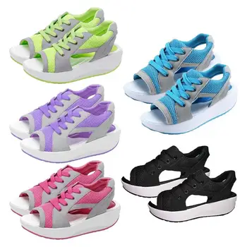Контрастните сандали-сладкиши с изрезки дантела, удобни дамски летни сандали на танкетке с отворени пръсти, стилна дишащи обувки, впитывающая пот