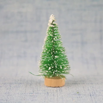 Украса за мини-коледна елха в Сребърен цвят, зелени борови игли, Сезал, Снежен пейзаж, украса за дома, Коледа нова година декор