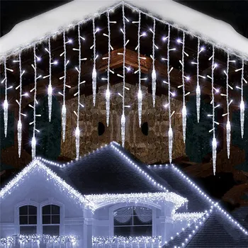 Коледна Гирлянда, led фея-франция, завеса, къща с водопад, Нова Година, Хелоуин, Украса на градината и двора, 8 режима