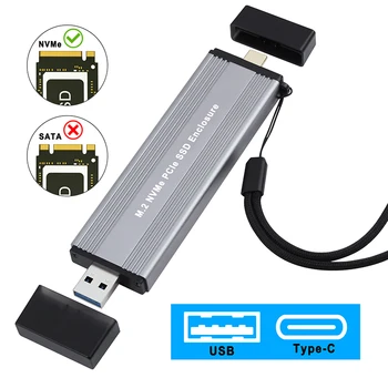 Корпус SSD M. 2 NVME на Външния корпус на USB3.1 Type-A + USB 3.2 Gen 2 Type C 10G M2 M-KEY NVME към USB адаптер JMS583 с чиповым каишка