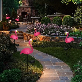 Розово фламинго, led светлина за косене на трева, Led градински лампи, външни слънчева светлина, Розова птица, интериор на тревата, Украса пейзаж, нощно осветление